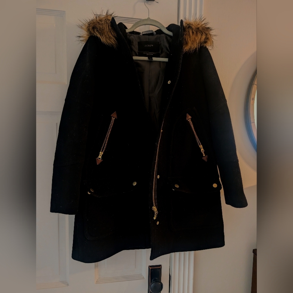 J. Crew Black Utility Jacket with Fur Trim